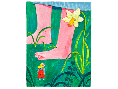 Dandelion. Gouache illustration analog book illustration character characterdesign dandelion feet flower garden grass green illustration illustrator spring