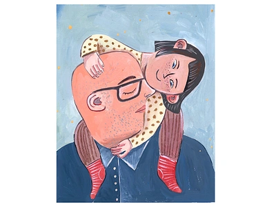 Papa and me. Acryla gouache illustration analog character characterdesign child childhood father gouache hugs illustration illustrator love papa parenthood play