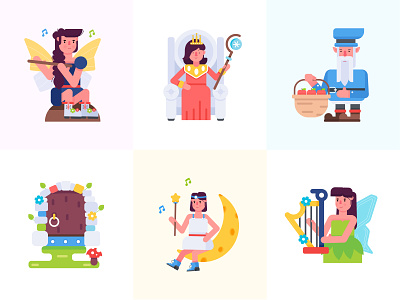 Animated Fairy Tale Characters animation art illustration artwork character illustration design fairy tale flat designs hand drawn icon illustation artwork illustration animaiton illustrationart illustrations magical characters mythical creatures sticker uidesign user experience uxdesign vector