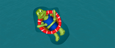 Turtle character 2d character illustration lifebuoy turtle