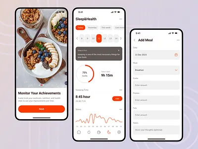 Health Tracker mobile app design application calendar daily design diary fields graphic design grid health mobile notes nutrition onboarding statistycs tracker ui ui design user interface ux design wellness