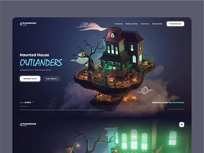 Haunted House - Outlanders 3D Design design figma homepage landing page marketing site minimalism ui ui design user interface ux uxui web design webflow website website design