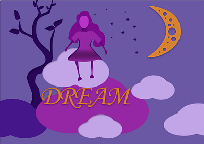 Dream clouds dream girl illustration moon poster tree vector