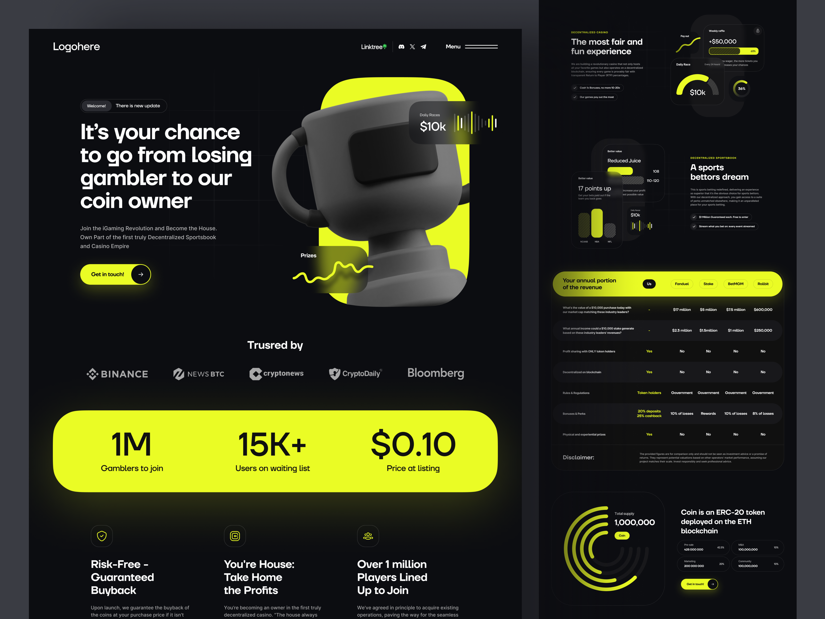 Cryptocurrency iGaming Website blockchain crypto design cryptocurrency dark mode igaming infographics minimal trading ui ui design ui exploration ui inpiration ui ux design ux web3 website design