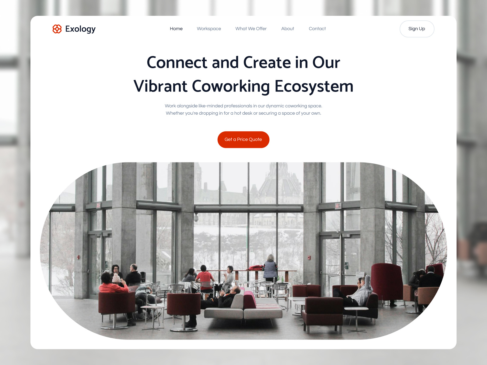 Exology: Redefining Workspaces for Modern Professionals clean community coworking website coworkingspace freelance innovationhub modern networking smooth workspaceexperience