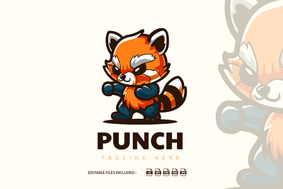 Panda Punch boxing jab logo animal martial arts mascot character punch red panda