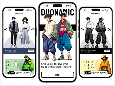 Duonamic - best duo outfit app black design mobile ui ux