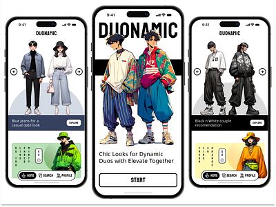Duonamic - best duo outfit app black design mobile ui ux