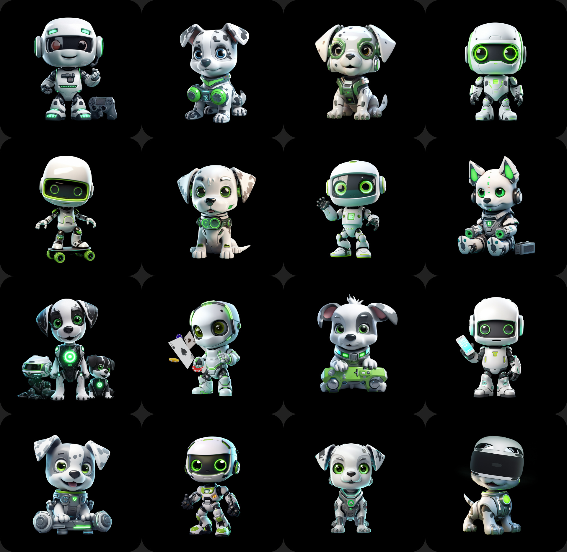 AI illustration for a game testing company 🎮 3d ai aiillustrations animation dog graphic design green hero illustration motion graphics robot robotdogs ui ui trends