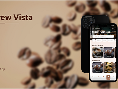 Brew Vista - A mobile app design for a local cafe' app design brand branding brew brew vista cafe cafe app design coffee iphone mockup mobile app mockup pages ui