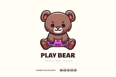 Bear Gamer animal mascot bear gamepad gamer logo bear playing video game