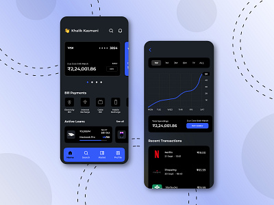 Finance App - Dark Theme app dark mode dark ui dashboard design mobile ui ui design ux