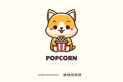 Popcorn Shiba dog logo mascot animal movie popcorn shiba inu watching