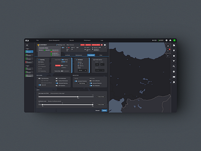 Map Software Layout button ui card layout dropdown error ui layout management ux map ux panel ux radio button settings ui settings ux slider tabs toggle switch tooltip ui ux