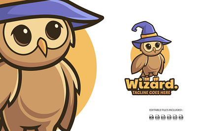 Owl Wizard animal logo hat mascot owl sorcerer witch wizard