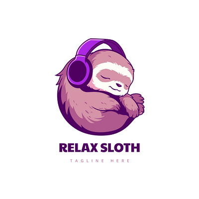 Relax Sloth headphone listening music relax relaxing sloth sleeping sloth sloth logo