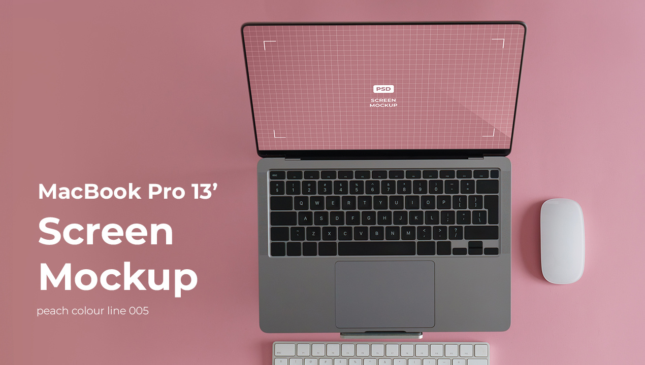 MacBook Pro 13' peach colour line 005 device equipment free macbook mockup peach psd screen ui