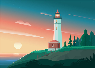 A lighthouse at sunset adobe illustrator illustration lanscape lighthouse sunset