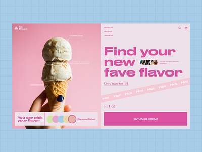 Ice cream е-shop design e commerce figma hero hero section ice cream main screen page shop ui ux web design