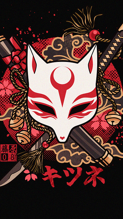 KITSUNE MASK design drawing fujiwara08 graphic design illustration kitsune mask photoshop tshirt