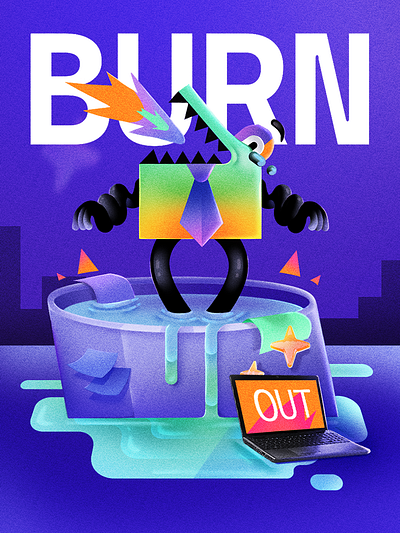 BURN OUT burn out character design dragon exhausted fire funny character illustration work