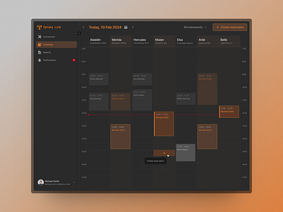 Dashboard: Scheduling lab instruments 1/3 calendar clear complex dashboard desktop figma lab orange ui