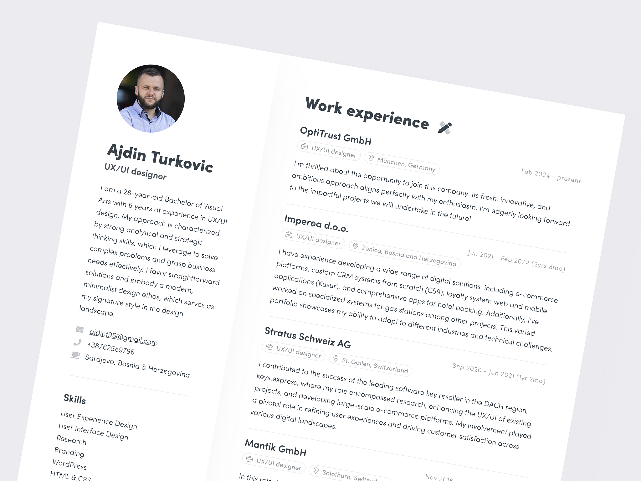 UX/UI designer CV 2024 by Ajdin Turkovic on Dribbble