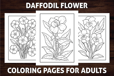Daffodil Flower Coloring Pages for Adults activitybook adult coloring book adult coloring page amazon kdp amazon kdp book design book cover coloring book coloring page coloring pages daffodil flower design flower coloring page flower line art graphic design kdp kdp coloring book kdp interior line art
