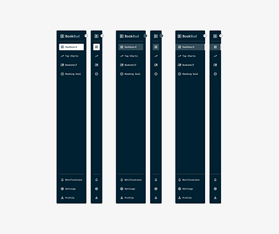 BookBud Menu Options branding dashboard design figma hover icons logo menu menu options menu states selected selected state ui