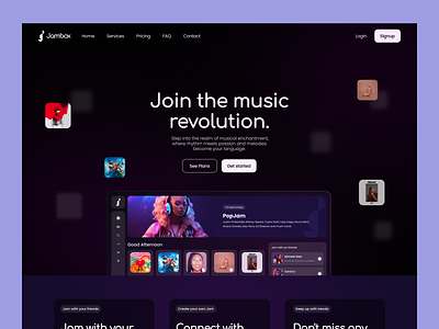 JamBox Landing Page app branding figma graphic design landingpage logo music ui website