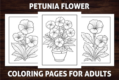 Petunia Flower Coloring Pages for Adults activitybook amazon kdp amazon kdp book design book cover coloring book design flower coloring page for adults flower line art graphic design kdp kdp interior kdp line art kdp project line art petunia petunia flower