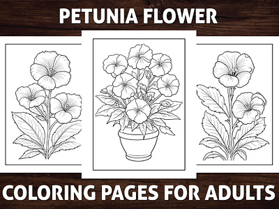 Petunia Flower Coloring Pages for Adults activitybook amazon kdp amazon kdp book design book cover coloring book design flower coloring page for adults flower line art graphic design kdp kdp interior kdp line art kdp project line art petunia petunia flower