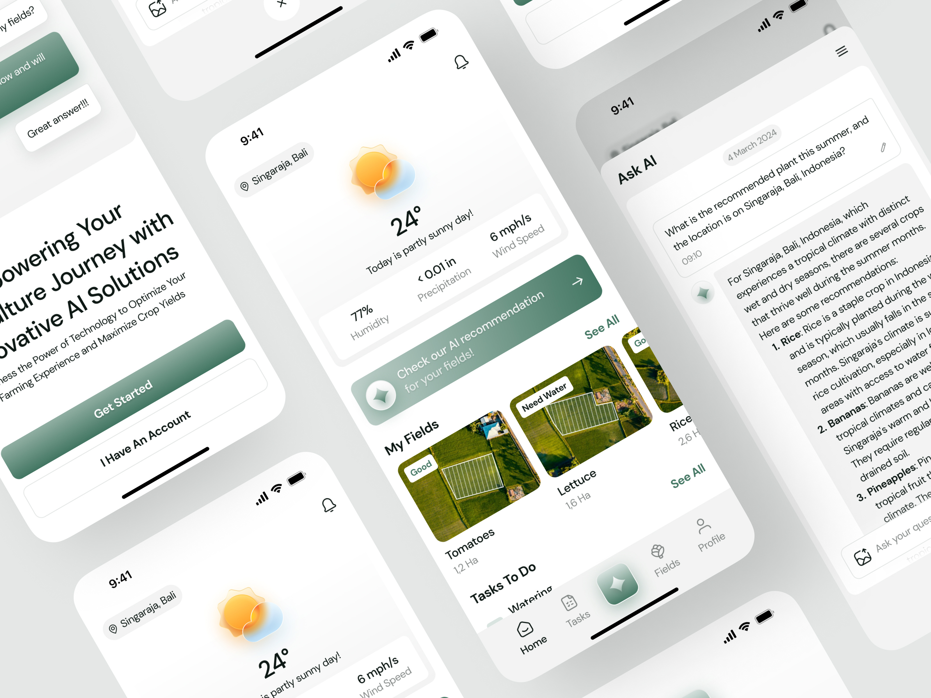 AI Farm Management agriculture ai app artificial intelligence assistant design farm farmer light mode management mobile ui ui design uiux weather
