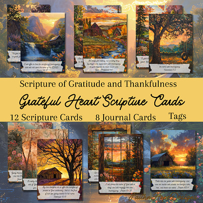 Grateful Heart Scripture Cards bible journaling clip art collage art design graphic design illustration mixed media scripture cards
