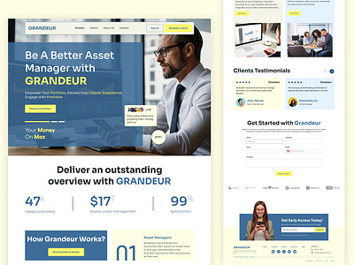 Grandeur Asset Manager - Business Landing Page ai ai bussiness managment artificial intelligence asset management asset manager business ecommerce figma landing page ui ui ux visual design web design website