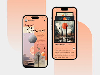 Beyond Canvas - Art Exploration Concept app concept app design art artist brand concept ios ios app mobile app modern surrealism ui uiux ux