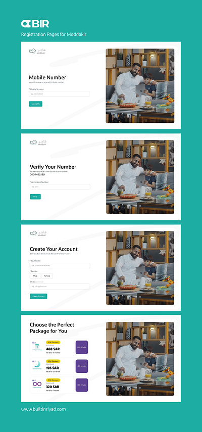 Moddakir Registration Pages front end ui ux
