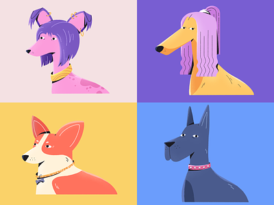 Dogs animal art cartoon character colorful design dog dogs flat funny illustration illustrator pet