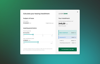 Online Leasing Calculator banking calculator clean concept finance installment leasing ui ux