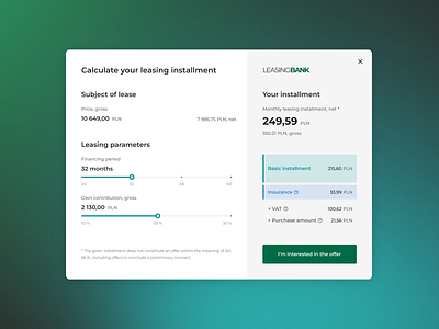 Online Leasing Calculator banking calculator clean concept finance installment leasing ui ux