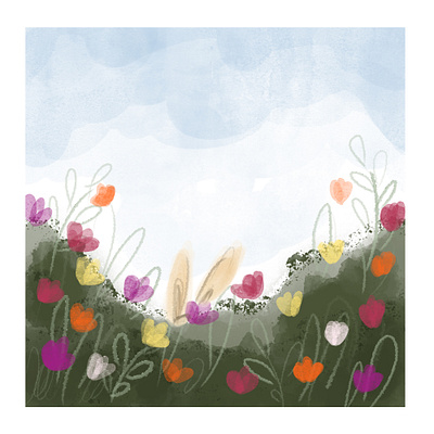 Rabbit and Tulips cartoon illustration instagram photoshop storybook tulips watercolor