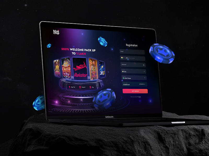 Landing page for Bluechip favorite slots aviator branding chip design graphic design landing page poker registration slots ui uiux web website