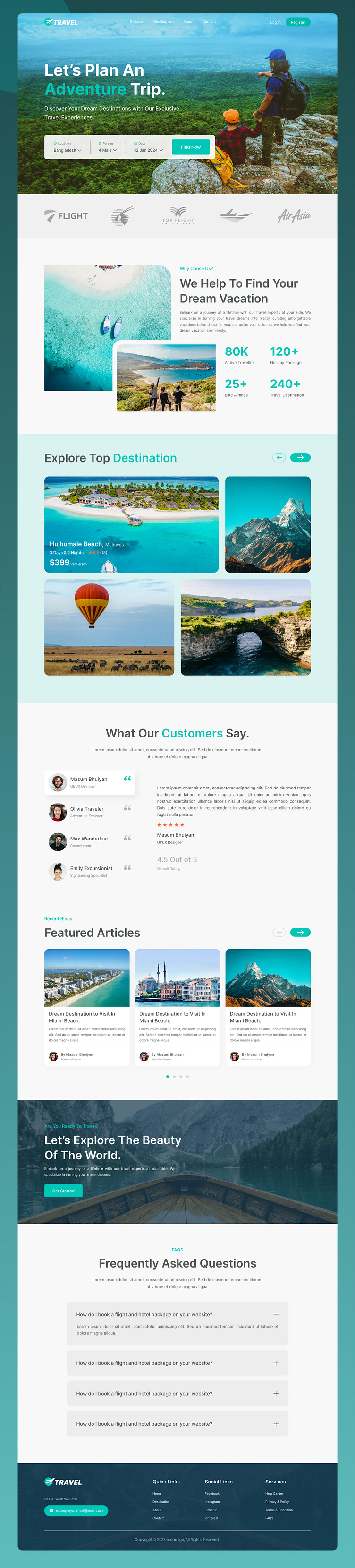 Travel Tours Website Landing page design by masum bhuiyan on Dribbble