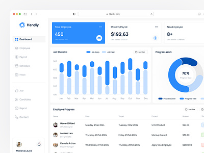 Handly - HR Management Dashboard analytic chart clean design crm dashboard design employee progress hr hr management dashboard humanresources management modern saas statistic track employee ui uiuxdashboard ux web web app