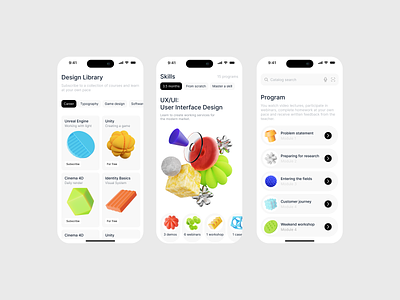 Online Course Mobile Landing Concept 3d abstract concept courses design education icons illustrations interface landing learning mobile online page sections shader shapes ui