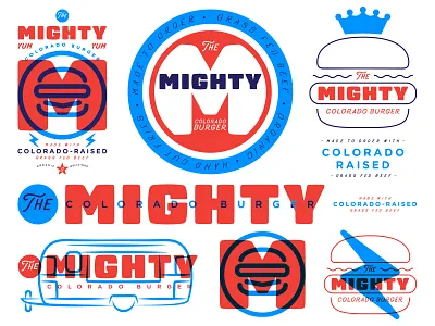 The Mighty Graphics Set artisan burger brand branding changethethought denver denver beer company design graphic design illustration logo logo design restaurant restaurant brand restaurant branding the mighty colorado burger typography vector vector logo vintage branding