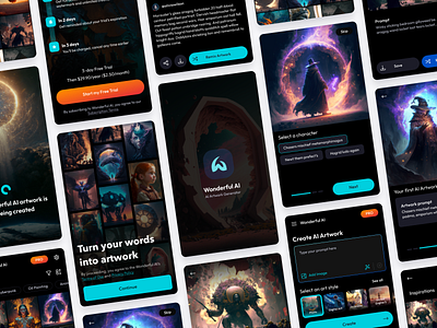 Wonderful AI Art Generator - Mobile App UX/UI Design android app design design graphic design ios mobile soft ui ux