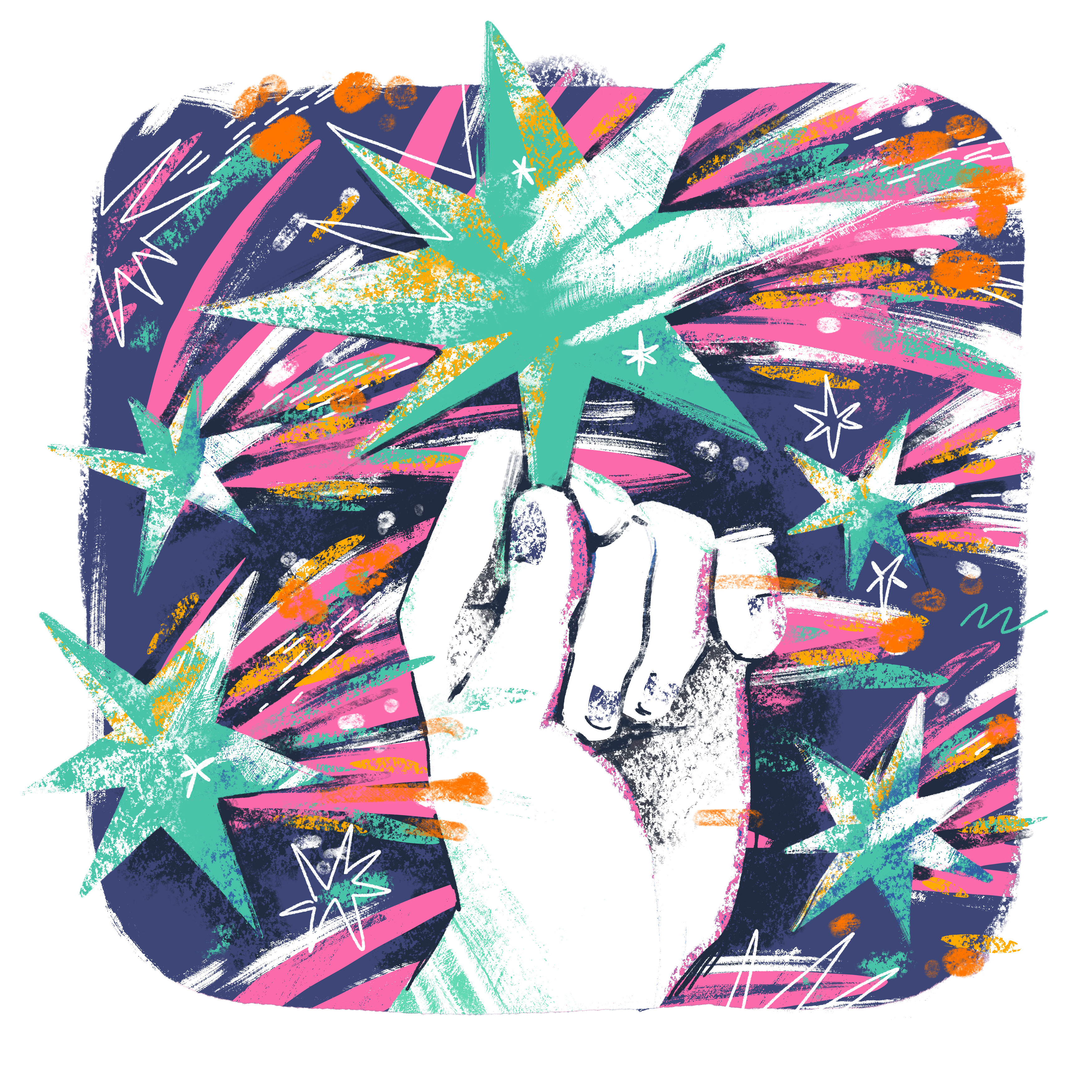 Catching stars dream editorial hand illustration illustrator paiting star