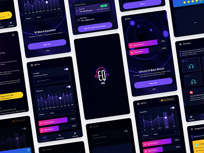 EQ Pro - Mobile App UX/UI Design android app design audio branding design equalizer graphic design illustration logo mobile music app soft ui ux