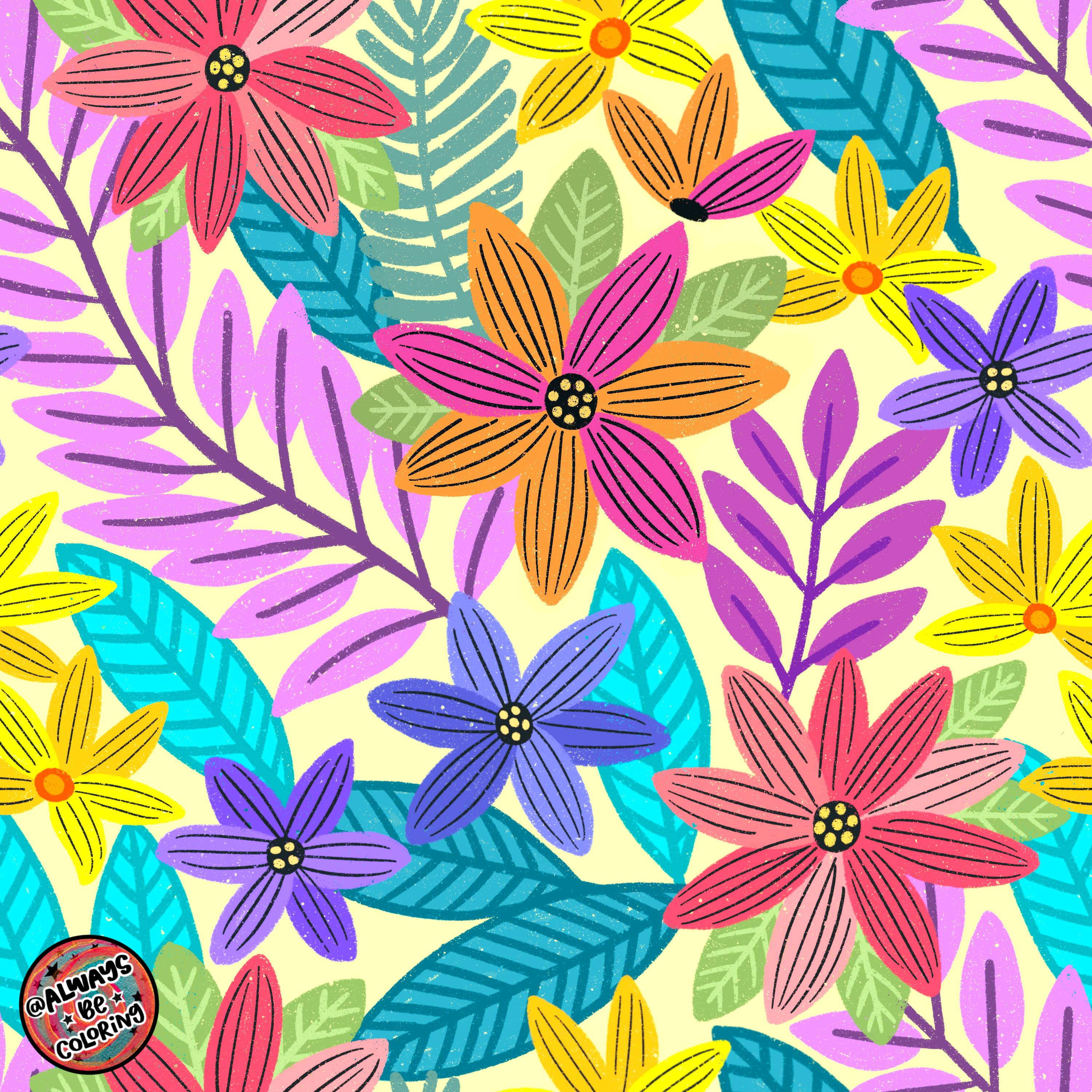 Spring Flowers alwaysbecoloring design floral flowers graphic design illustration pattern pattern design procreate
